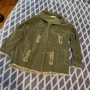 Lily Olive Distressed Corduroy Jacket